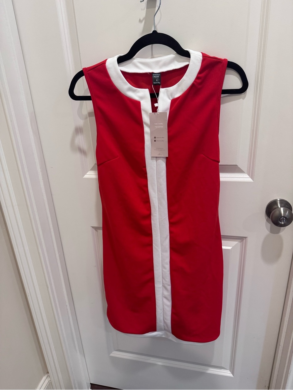 Sleeveless Red Dress with White Center Panel
